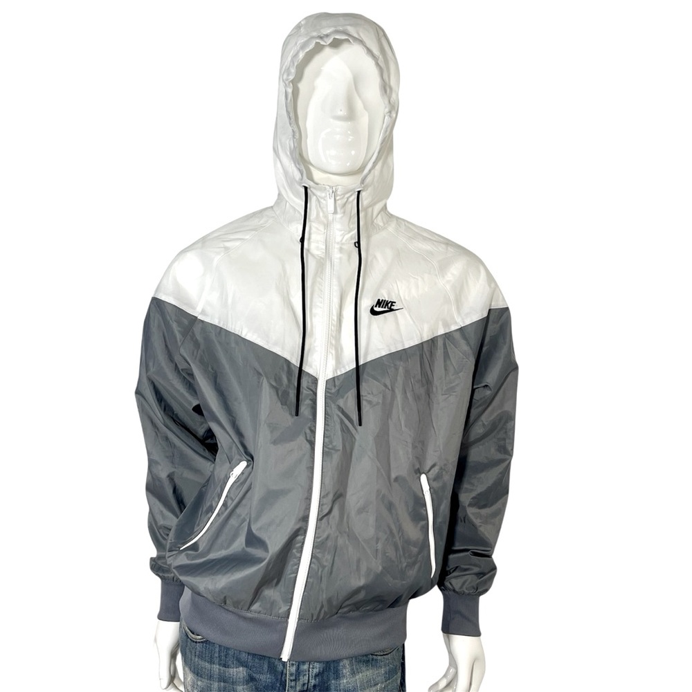 NWOT NIKE Windrunner Sportswear Lined Hood Windbreaker Jacket Gray/White Men’s M